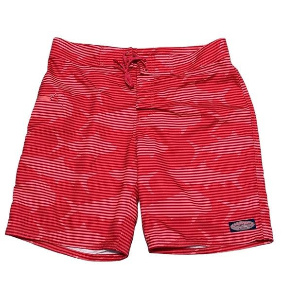 Men's Vineyard Vines 33 Swim Shorts Trunks Board Hybrid Red Pink Drawstring EUC - Picture 3 of 9